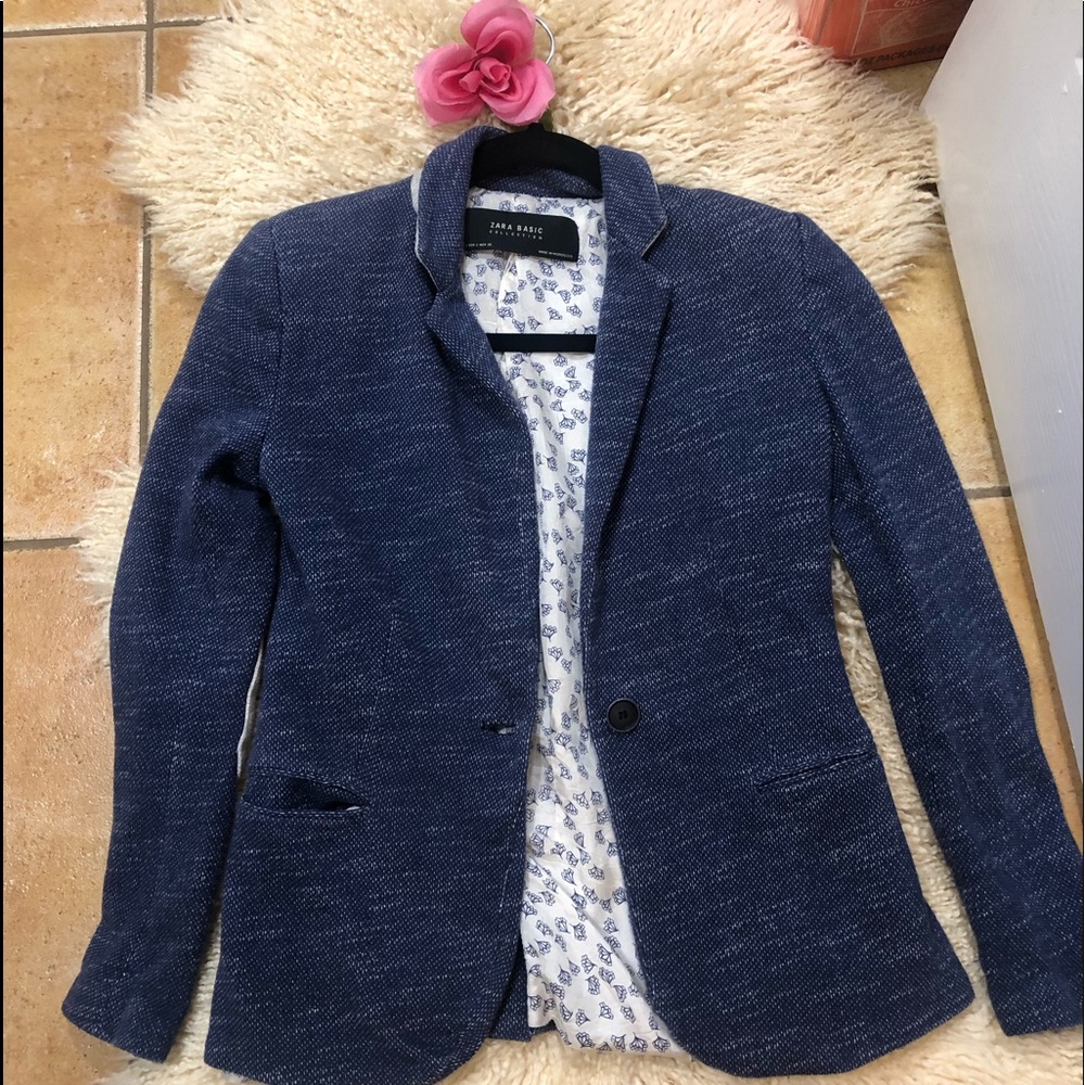 Zara Basic Cotton Blend Knit Elbow Patch Blazer - image 2